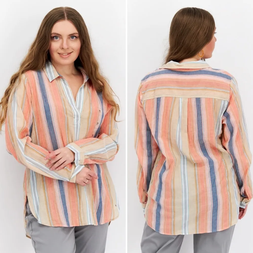 Tommy Hilfiger Women Spread Neck Long Sleeves Stripe Shirt Orange Combo - M NWOT - Image 4