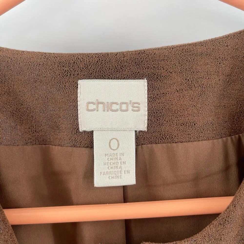 CHICO'S Vest Size Small Faux Suede Brown Zipper Pockets Fall Winter Casual Boho - Image 6