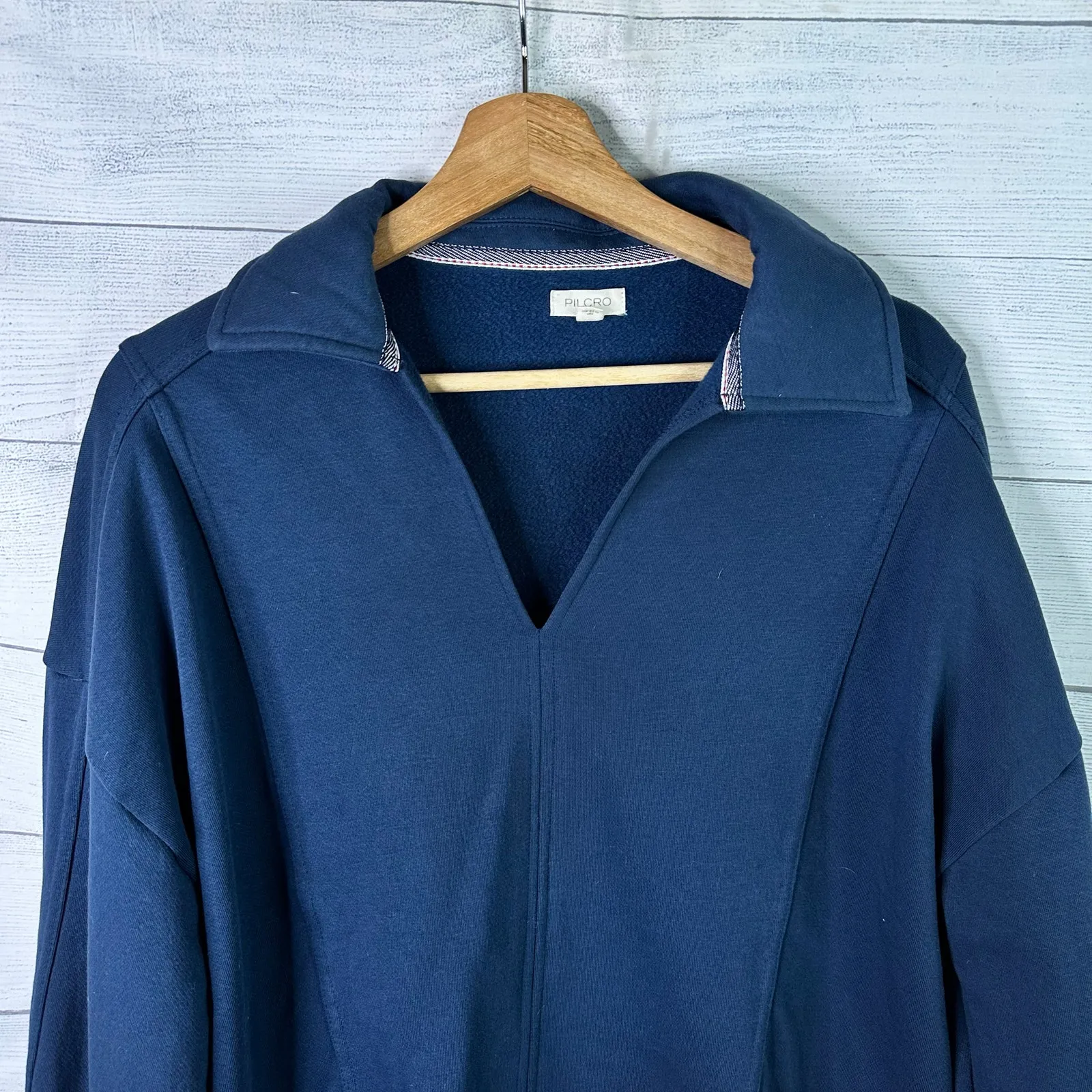 Pilcro Womens size Small Johnny Collar V Neck Pullover Sweatshirt Blue Anthro - Image 4