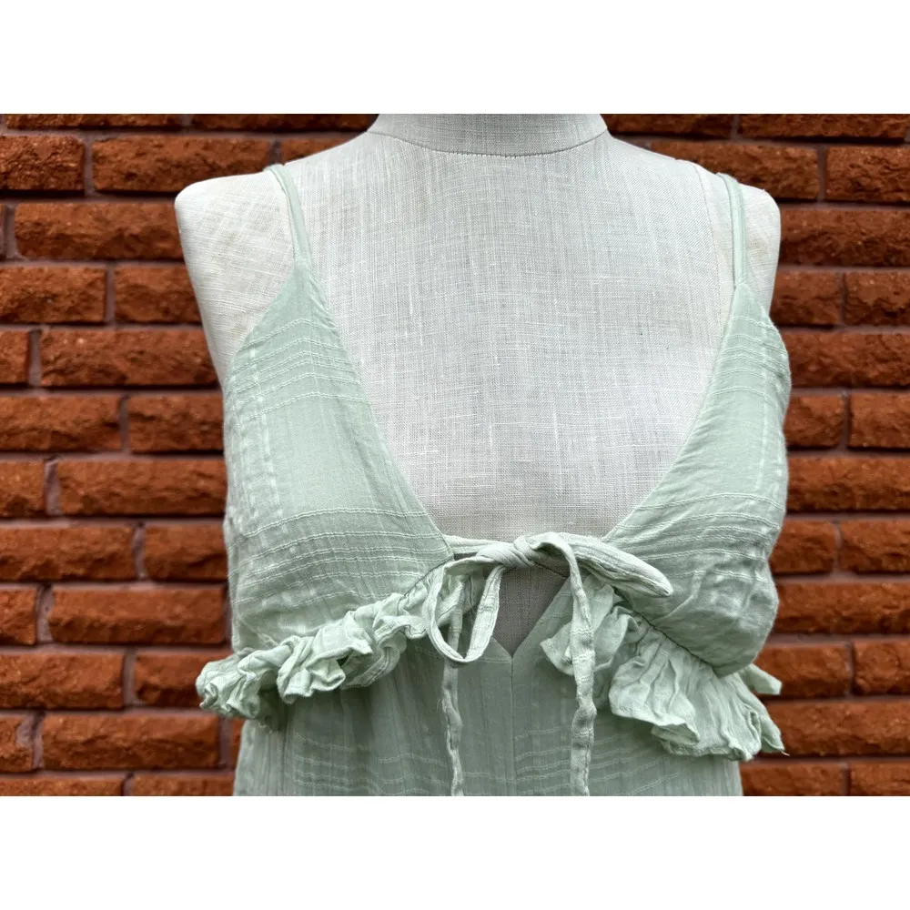 Asos design V neck frill tie culotte jumpsuit sage green women's - Image 3