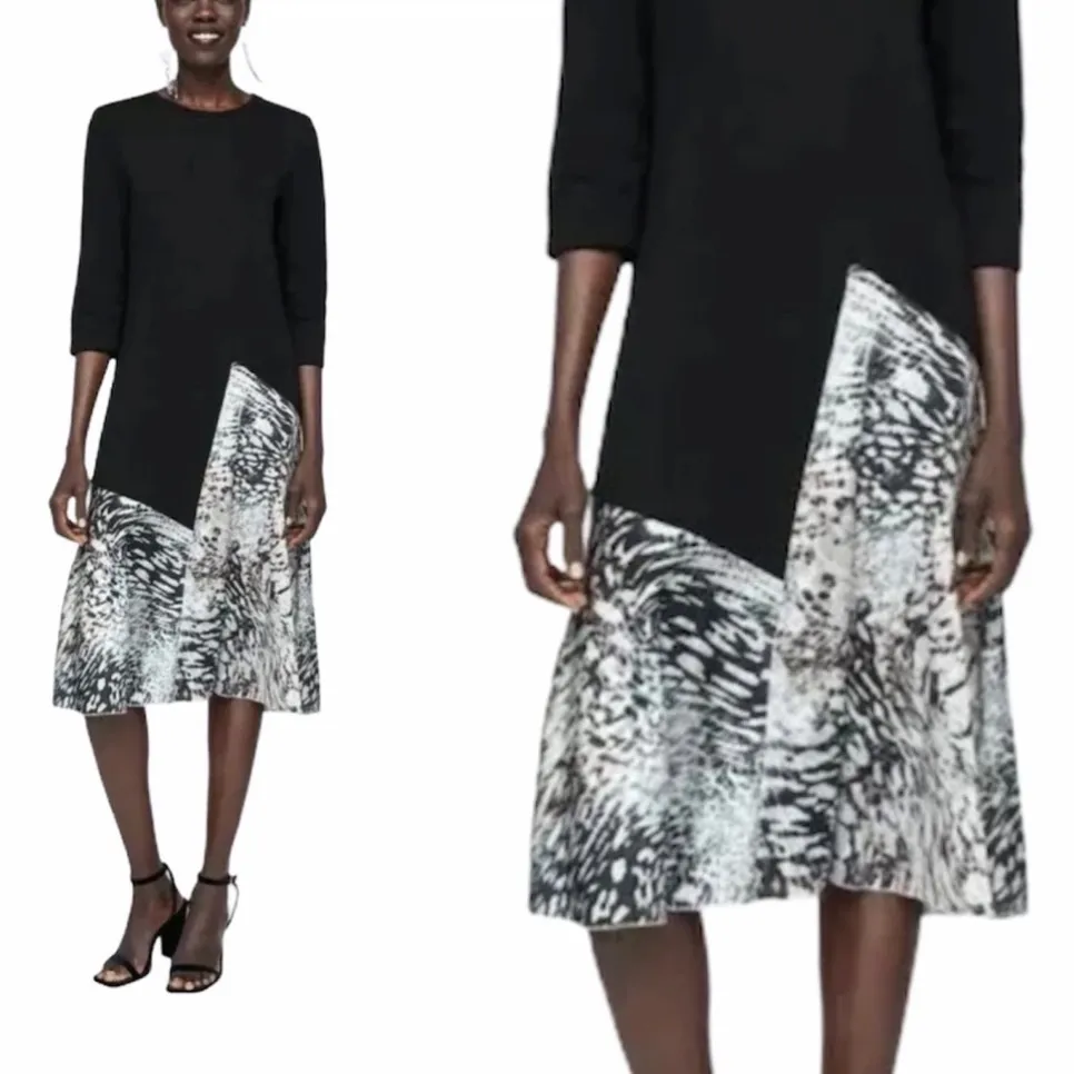 NWOT ZARA Contrasting Dress Animal Print Asymmetrical - Image 4