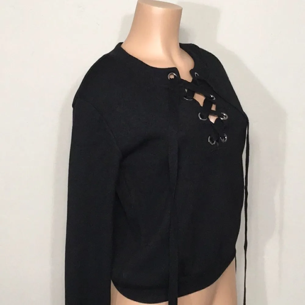 J.O.A. black lace up long sleeve sweatshirt. NWT - Image 7