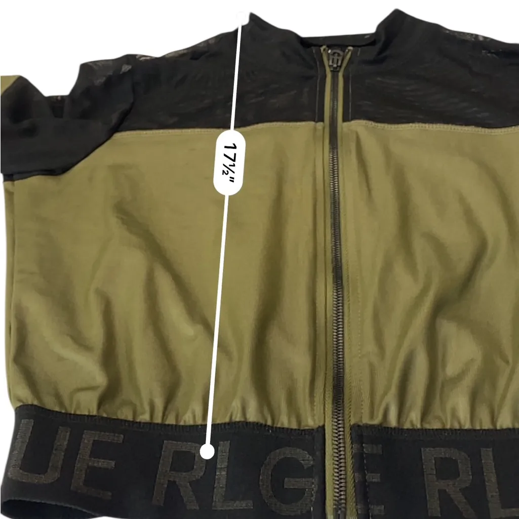 True Religion  Olive green Black Mesh zip up performance Bomber Jacket Sz MEDIUM - Image 8