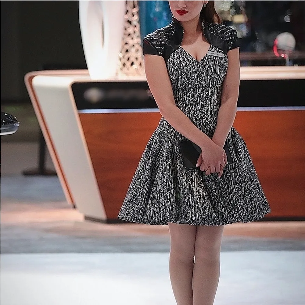 Rubin Singer Vintage Leather Black White Gray Print Collared Flounce Dress 0 - Image 17