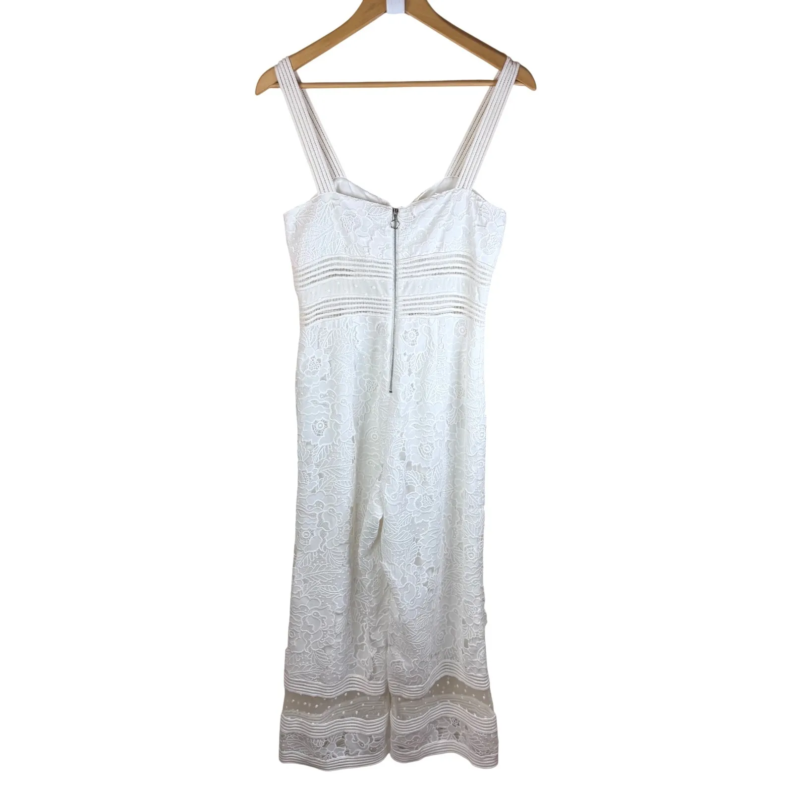 SAYLOR x Free People Gabri White Lace Jumpsuit Cropped Wide Leg Zipper Front S - Image 9