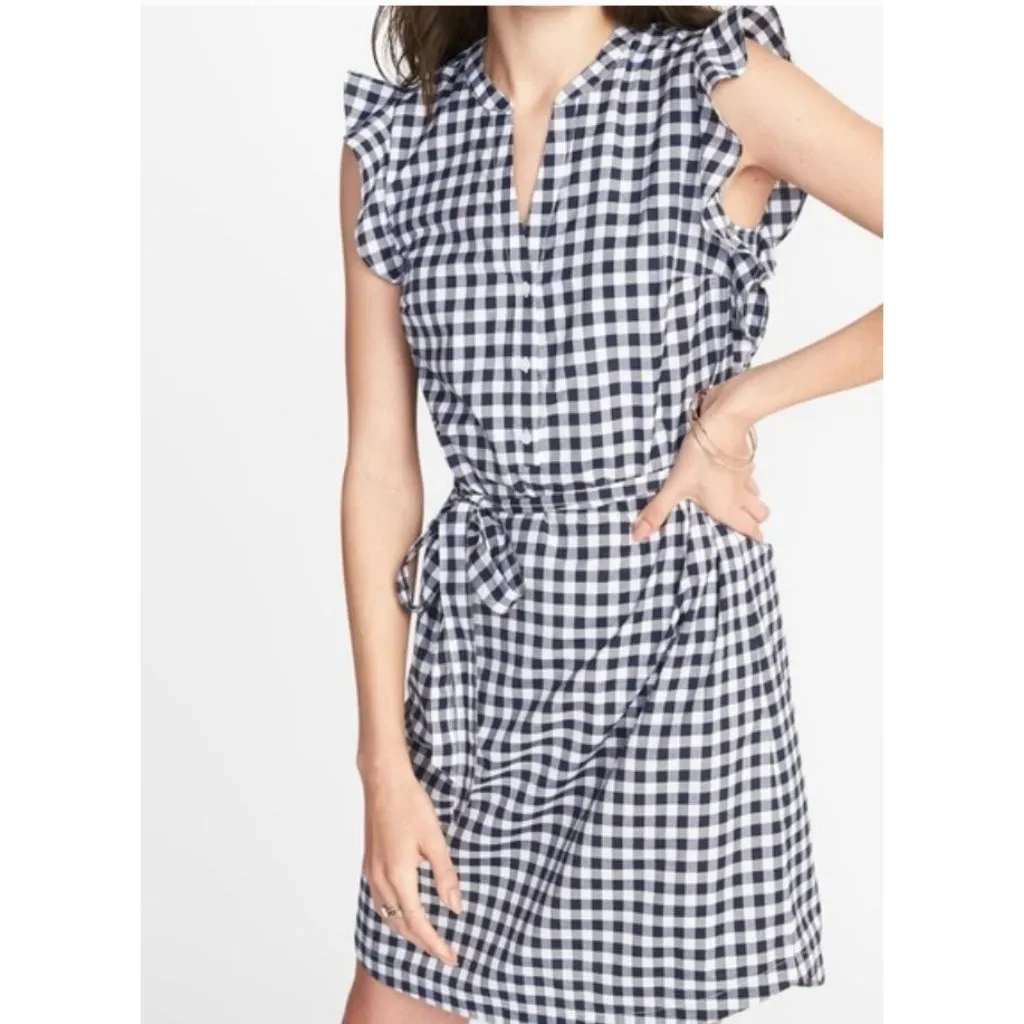 NWT Old Navy A-Line Dress Gingham Plaid size Large‎ Ruffle Belted Summer Western - Image 2