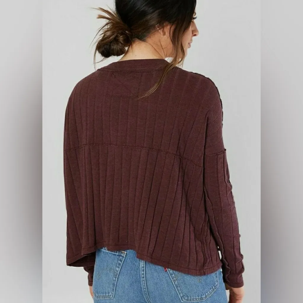 Free people We the free Henley ribbed long sleeve shirt burgundy size M - Image 3