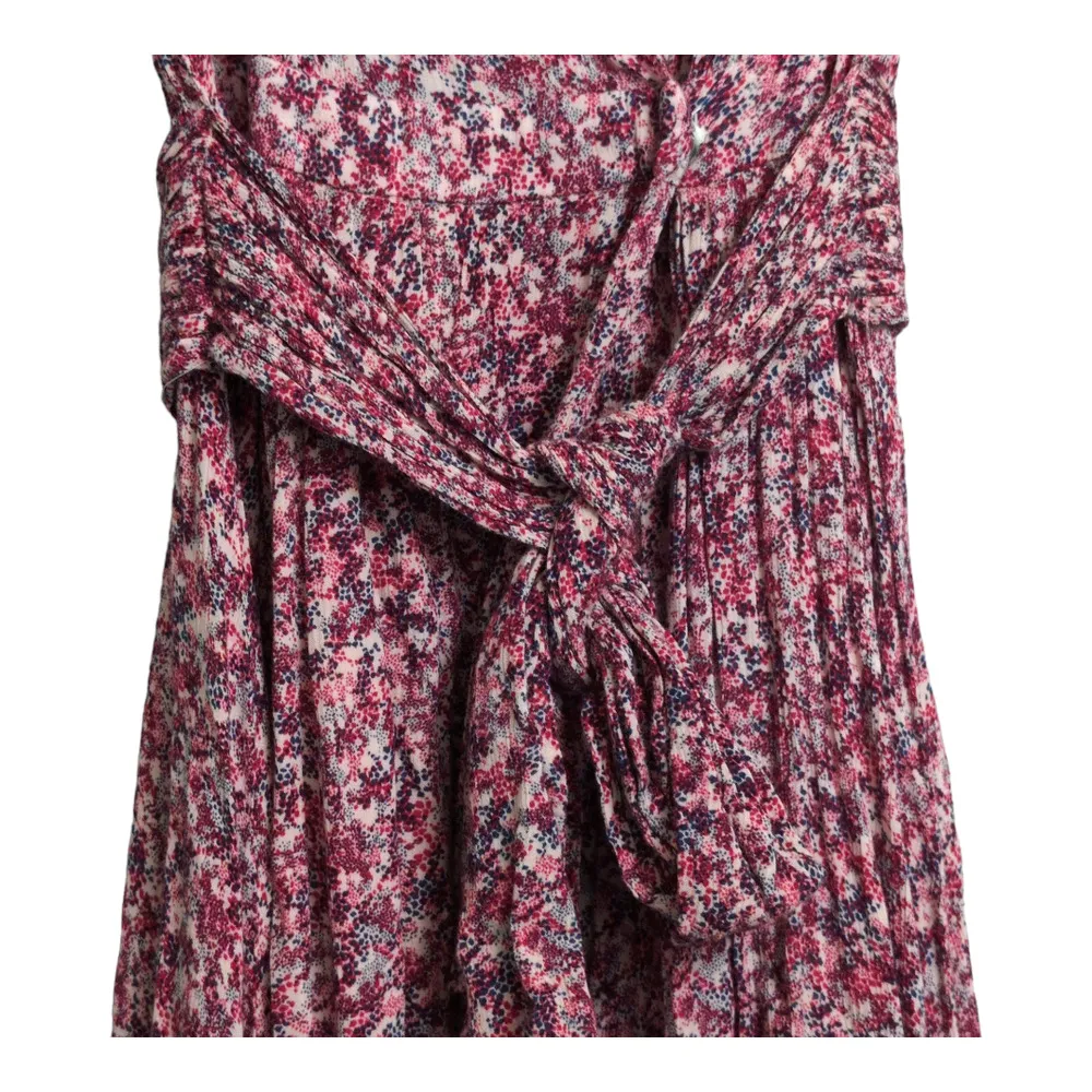 ba&sh Noemie Crossover Dress Fuchsia V-Neck Surplice Self Tie Floral Size XS 4 - Image 6