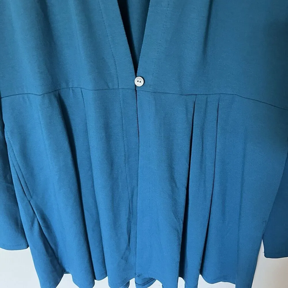 J. Jill Wearever Sz Small Knit Jacket Cardigan Cyan Blue Pleated Pockets Travel - Image 2