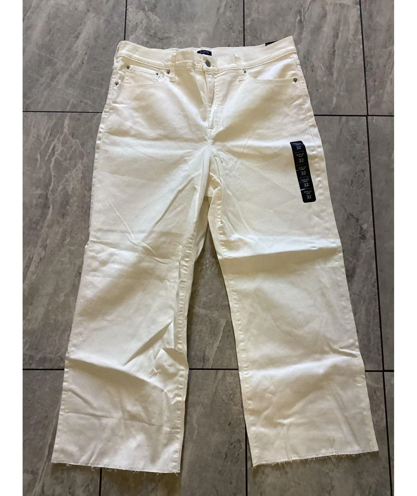 J Crew Wide Leg Crop Jeans Womens 32 White High Rise All Day Stretch Raw Hem - Image 1