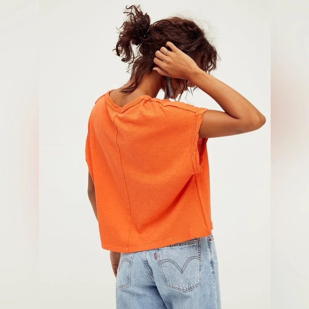 NWOT Free People We the Free Orange Capped Shoulder Tee Size XS - Image 2