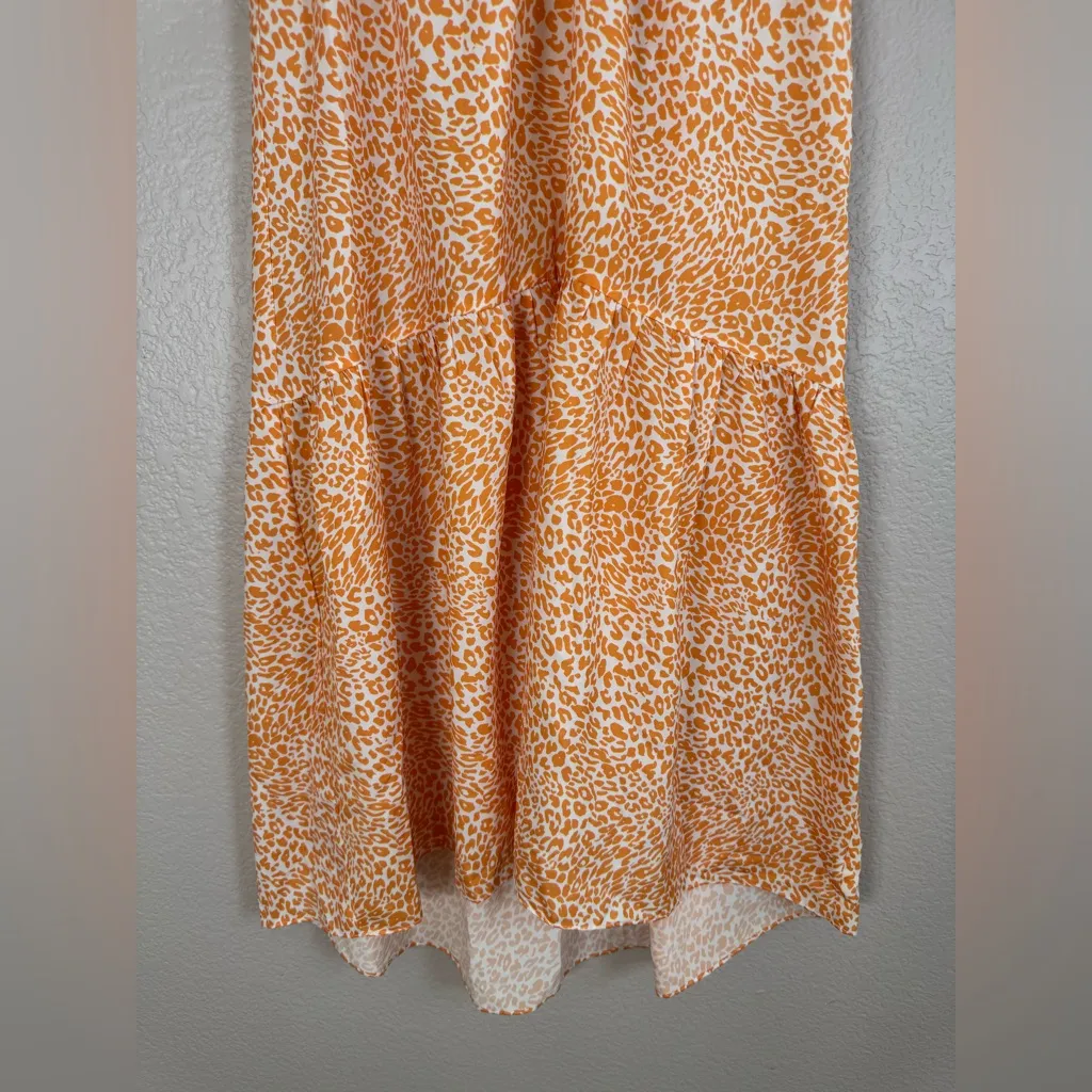 Hale Bob Elbise Strapless Smocked Tie Neck Halter Midi Dress Orange White Small - Image 4