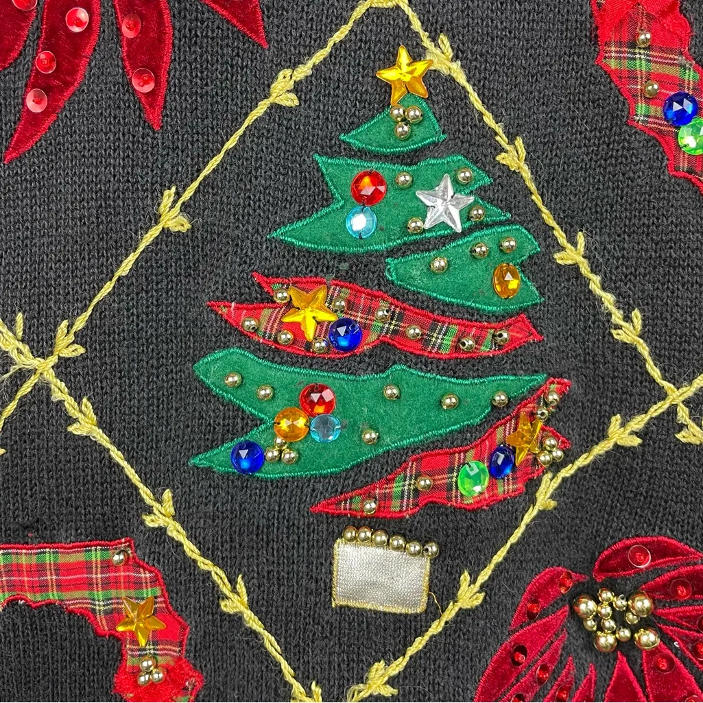 Vintage 90s Y2K Victoria Woman Christmas Holiday Sweater Size 1X Embellished Black - Image 8