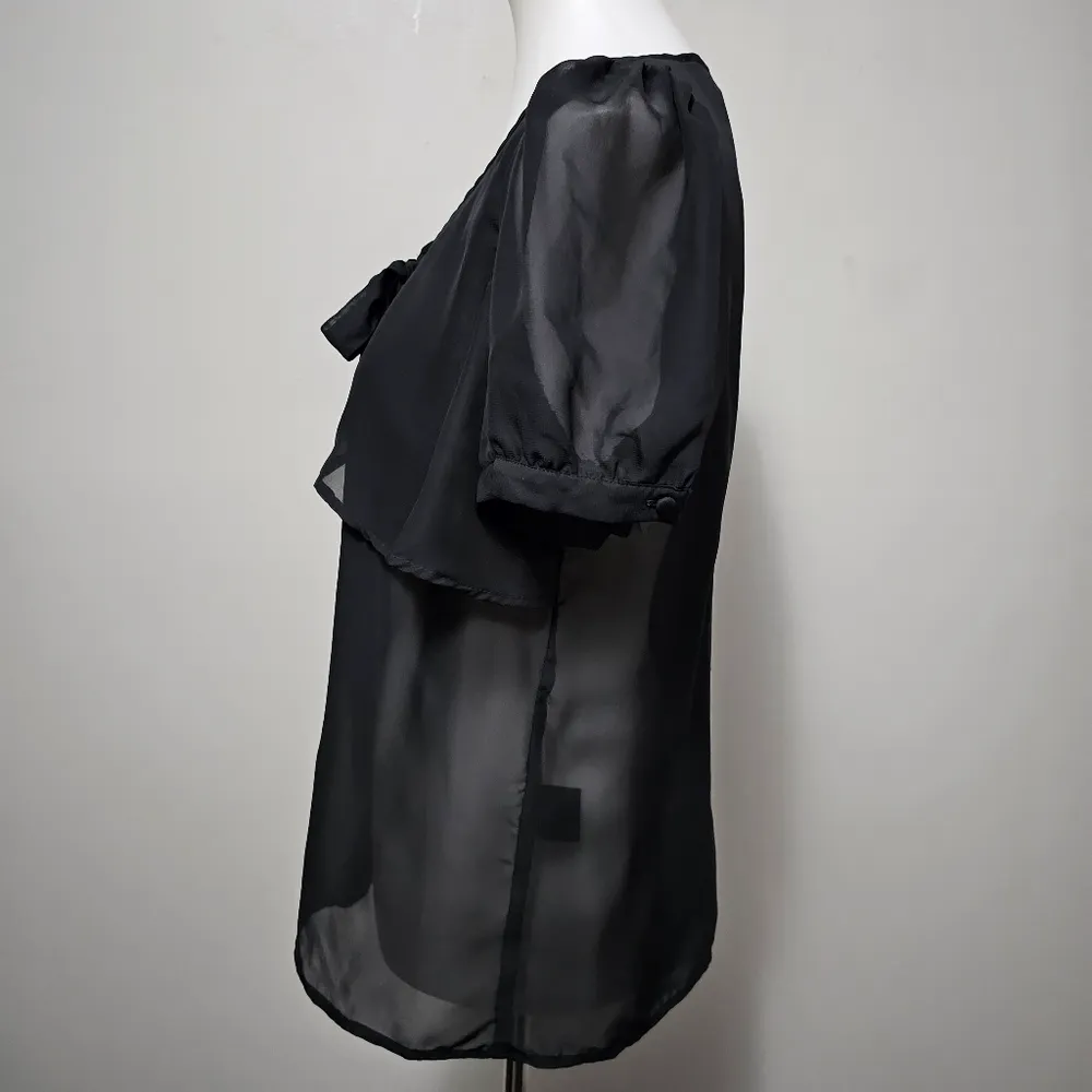 Kardashian Kollection Black Sheer Bow Blouse Size Large - Image 3