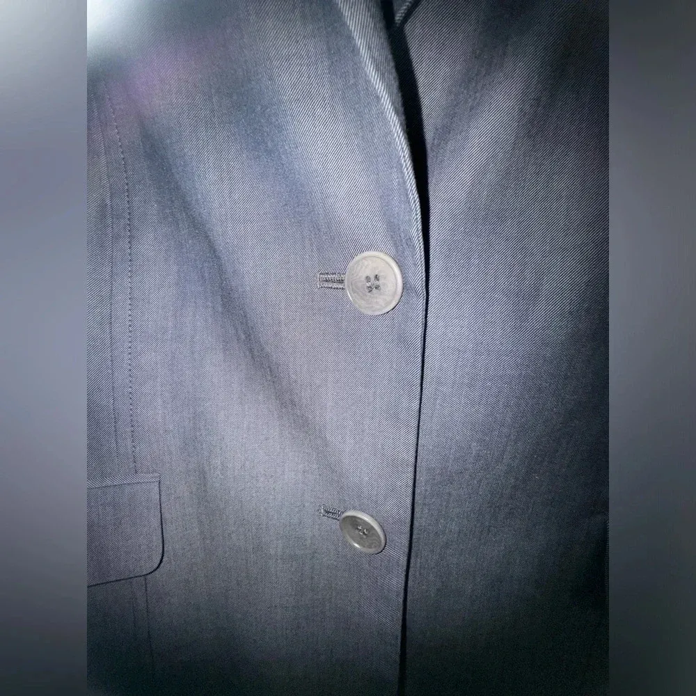 Talbots women’s cotton Blend blue grey 2 button‎ Blazer size 14 jacket suit - Image 3