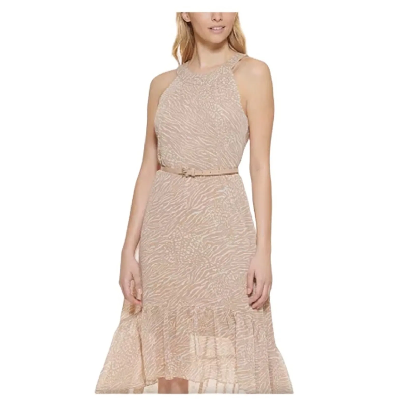 Tommy Hilfiger Womens Size 6 NEW High Low Tan Cream Flowy Halter Dress FLAW - Image 3