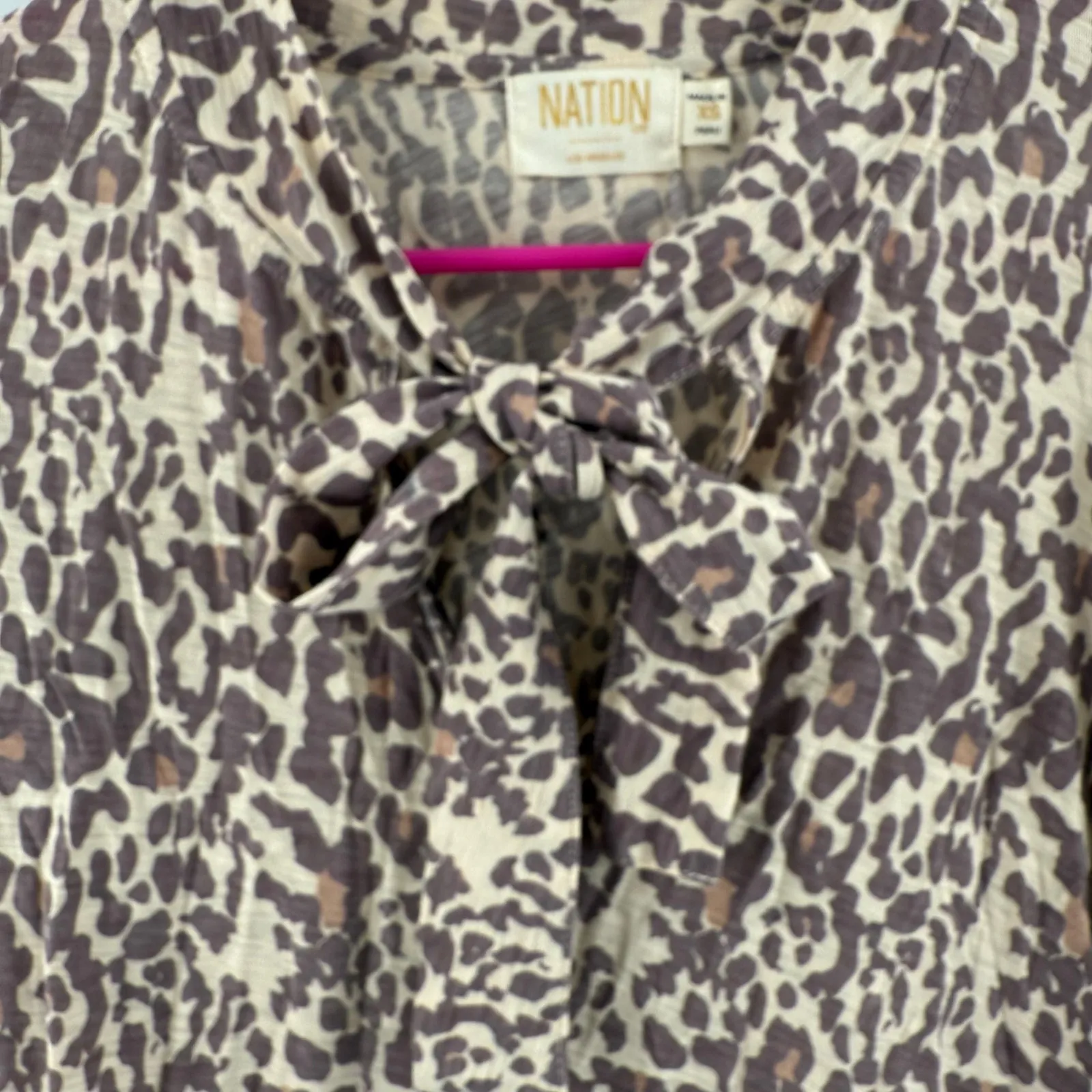 Nation LTD Evette Tee SZ Extra Small Tie Antique Leopard Pima Cotton Shirt Peru - Image 7