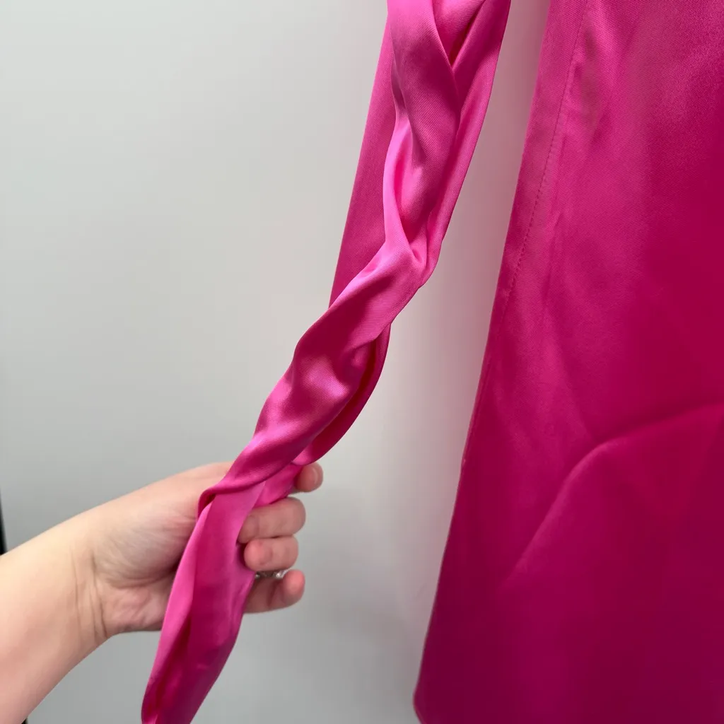 Gauge81 Pisa Fuchsia Pink Satin Ruched Long Sleeve Mini Dress Sz XS NEW‎ - Image 6