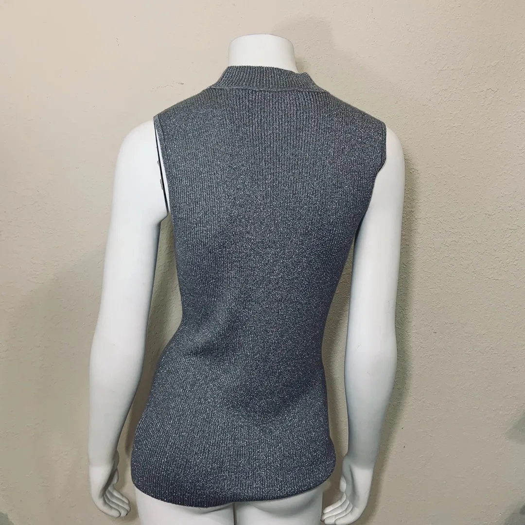 Nygard Silver Metallic Turtleneck Tank Top Blouse - Image 9