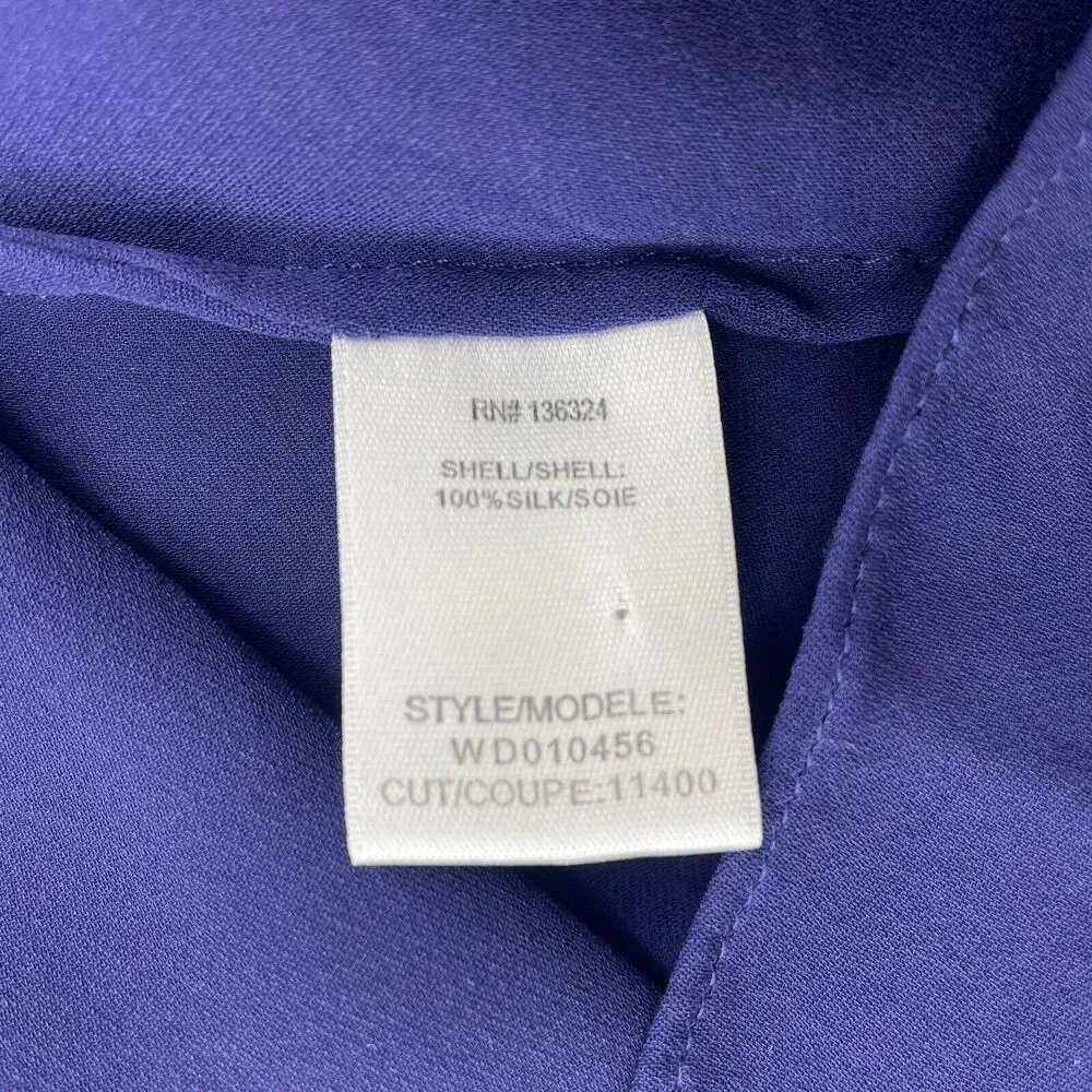 Halston Heritage Size 8 Blouse Silk Button Back Pleated Blue Long Sleeve Women's - Image 14