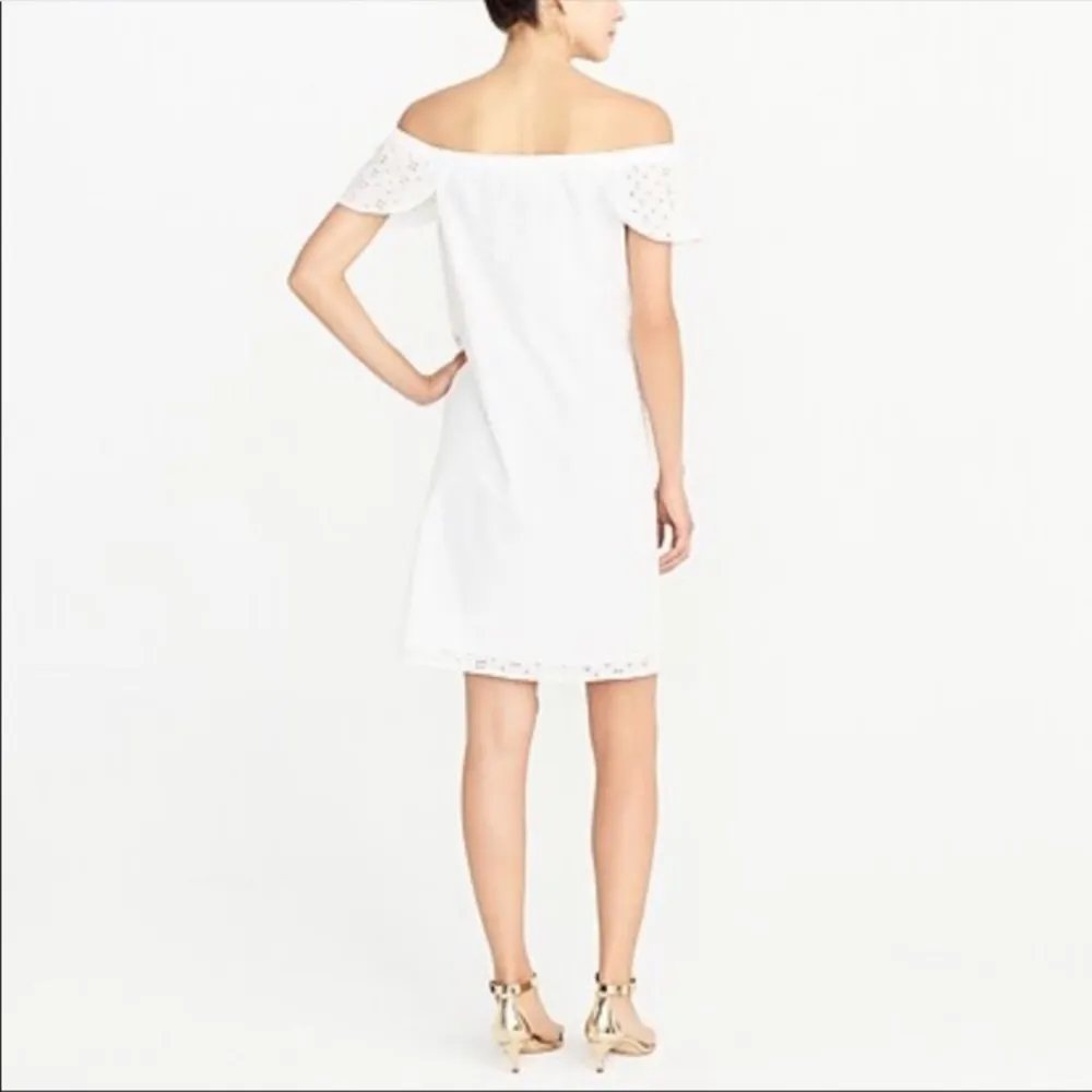 NEW J. Crew White Eyelet Off the Shoulder Dress Small S J0976 Chic Preppy NWT - Image 3