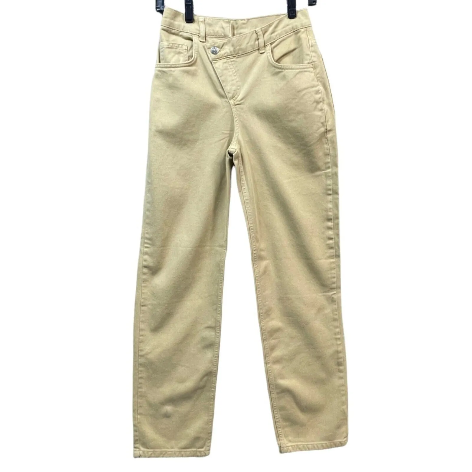 Reclaimed Vintage Cross Over Button Fly Dad Jeans Womens 24 Stone Tan High Rise - Image 2