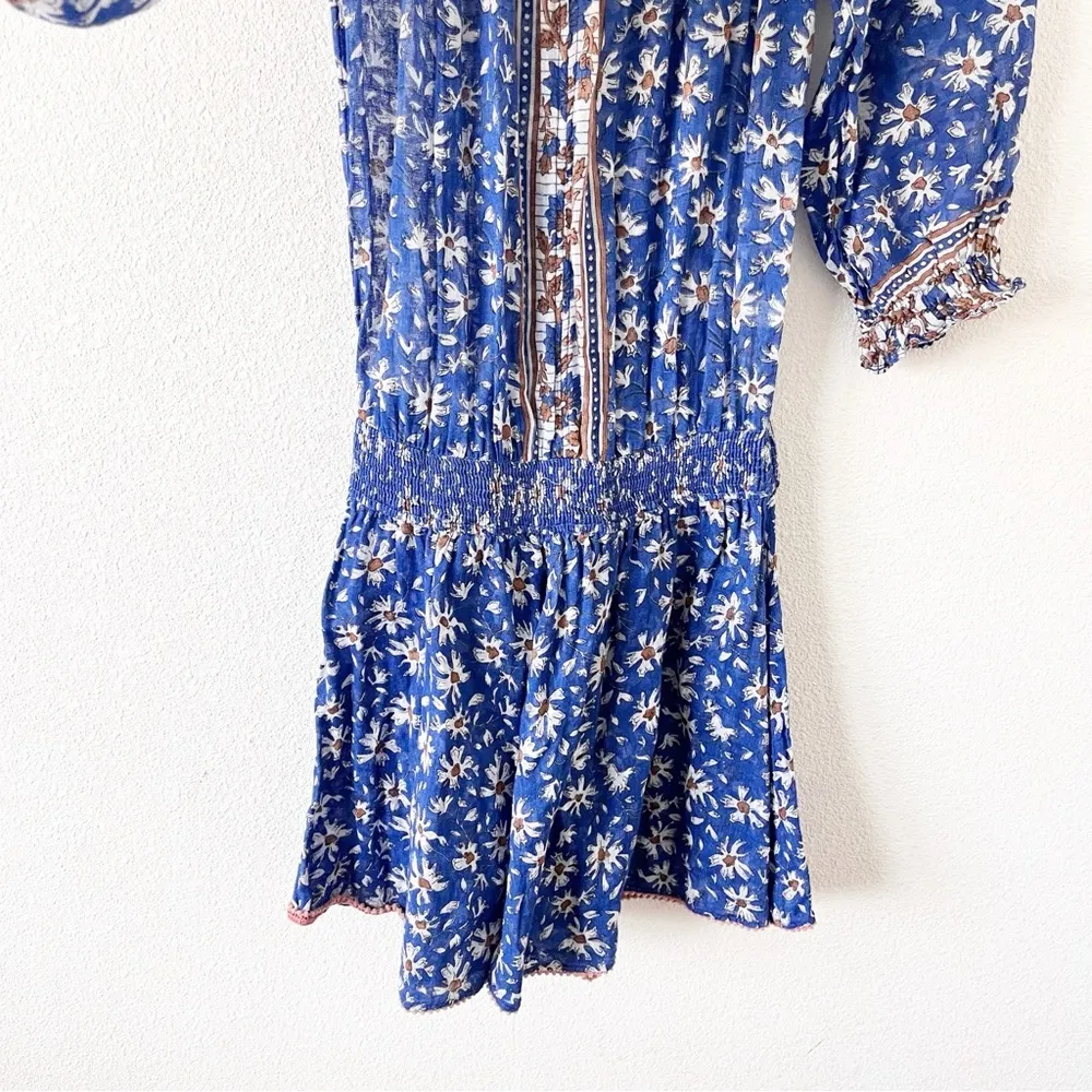 Poupette St Barth Off the Shoulder Floral Printed Mini Dress in Blue Size XS - Image 5