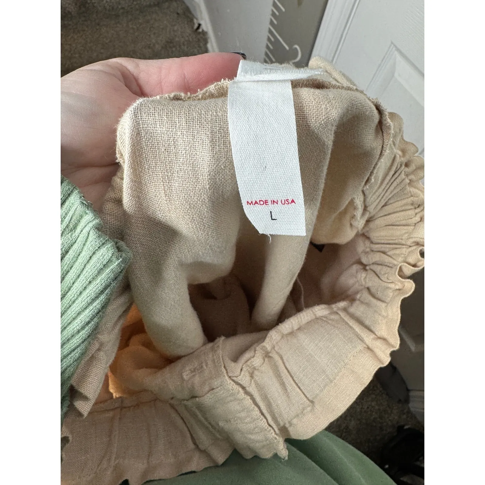 AMADI Anthropoligie 100% Linen Paperbag Wide Leg Cargo Pants Tan Size L Size L - Image 5