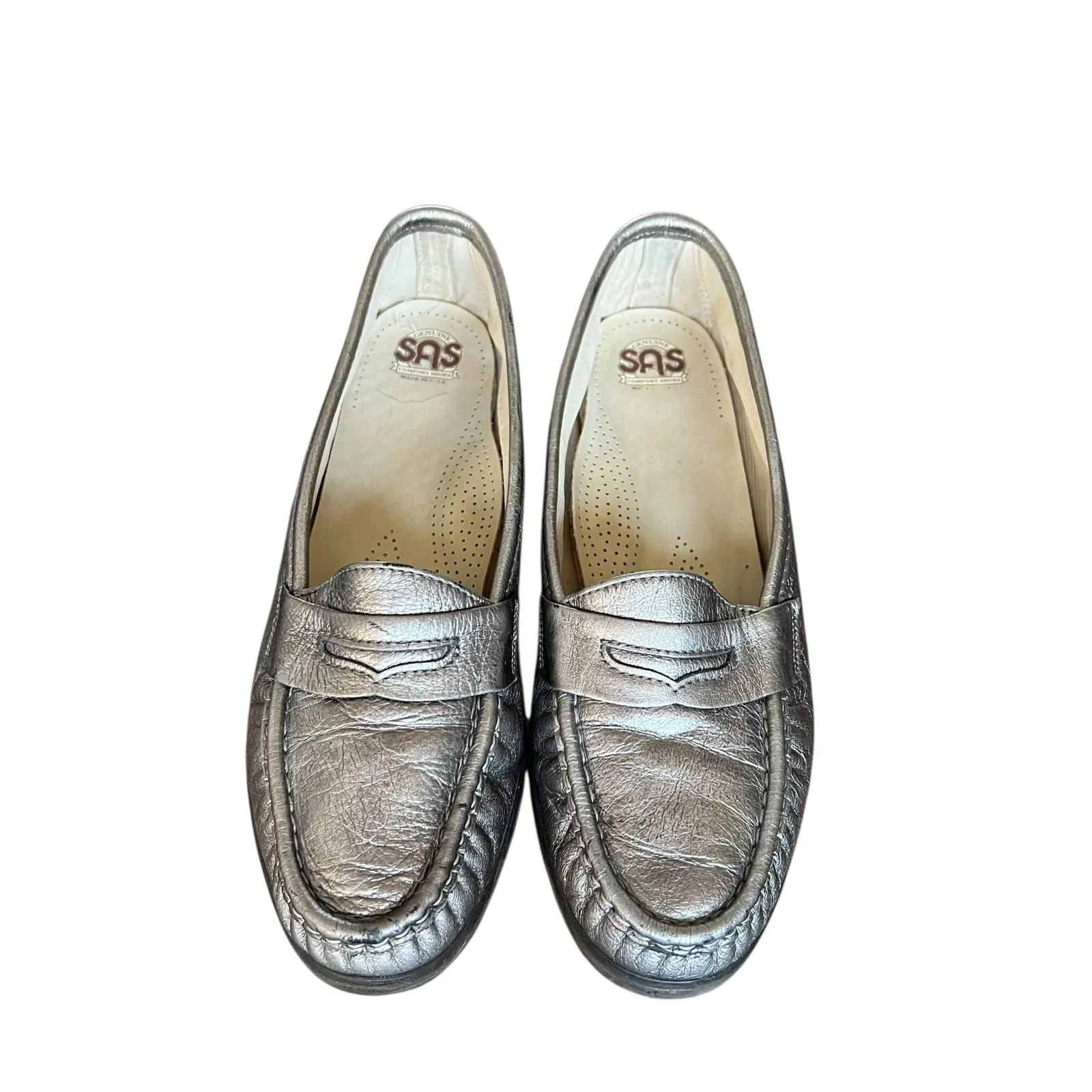 SAS Womens Metallic Leather Penny Loafers Comfort Slip - Image 3