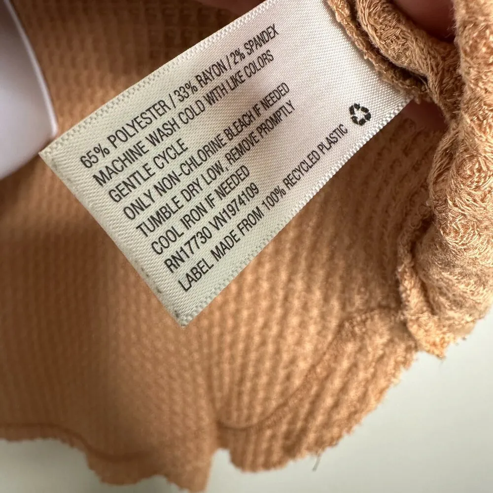 Wild Fable Long Sleeve Camel Brown Oversized Waffle Shirt Women's XS - Image 2