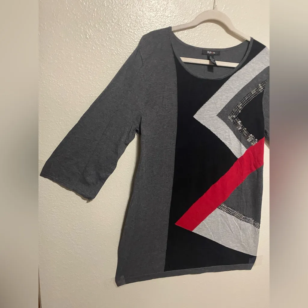 Style & Co Sequined Color Block Tunic Top | Sweater Dress | XL - Image 4