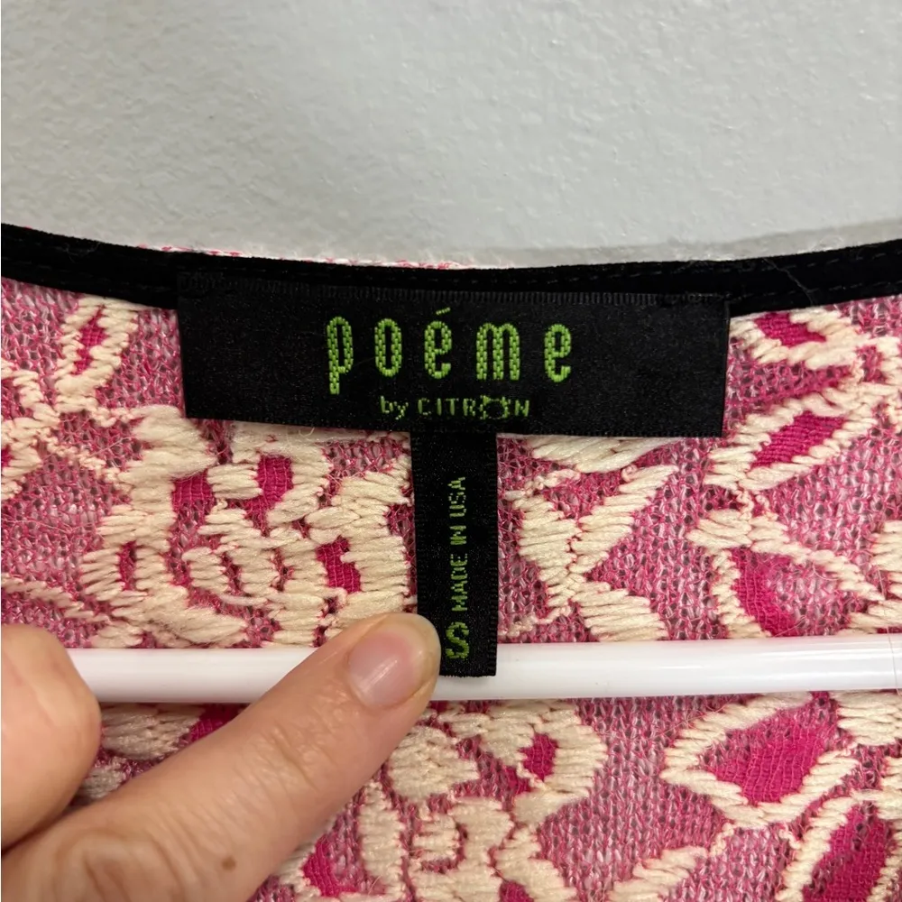 Poeme By Citron Women's S Semi Sheer Tunic Blouse Mixed Media Boho Art to Wear Pink - Image 9