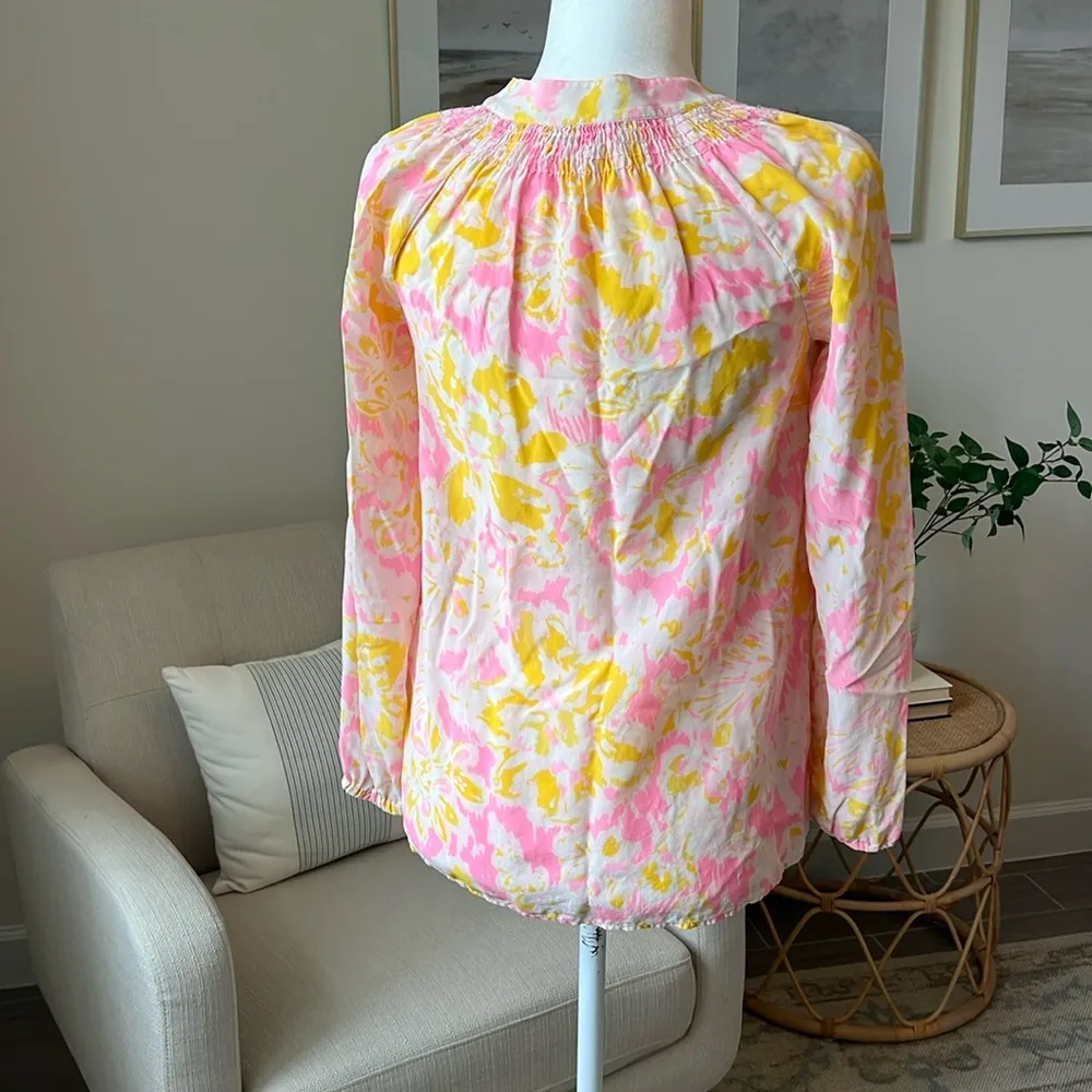 Lily Pulitzer Silk Elsa Floral Blouse Top Ooh La La Pink Yellow Size XS - Image 5