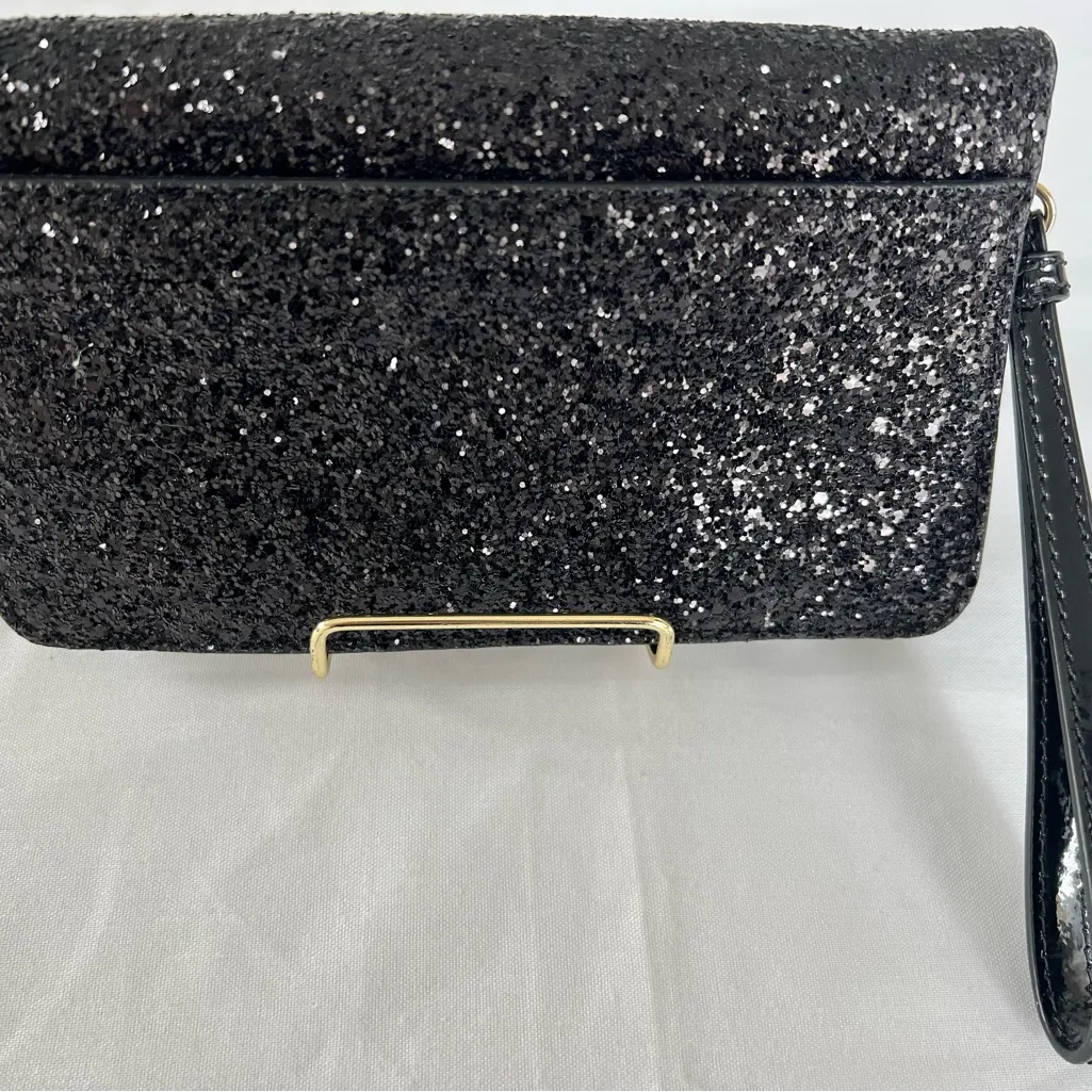 Kate Spade New York Purse Black Glitter Odette Wristlet Detachable Strap Wallet - Image 4