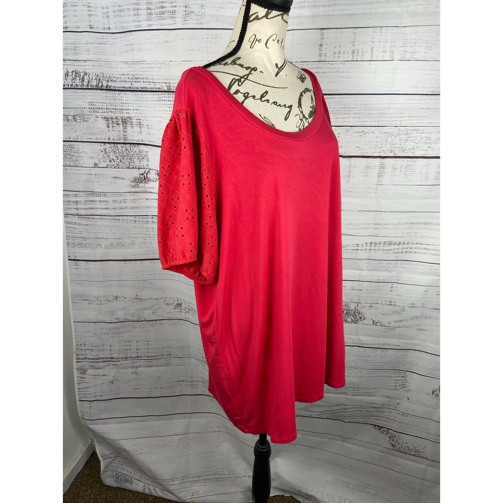 Torrid 3 Tee Shirt Womens 3X Pink Short Eyelet Puff Sleeves Jersey Knit Stretch - Image 3