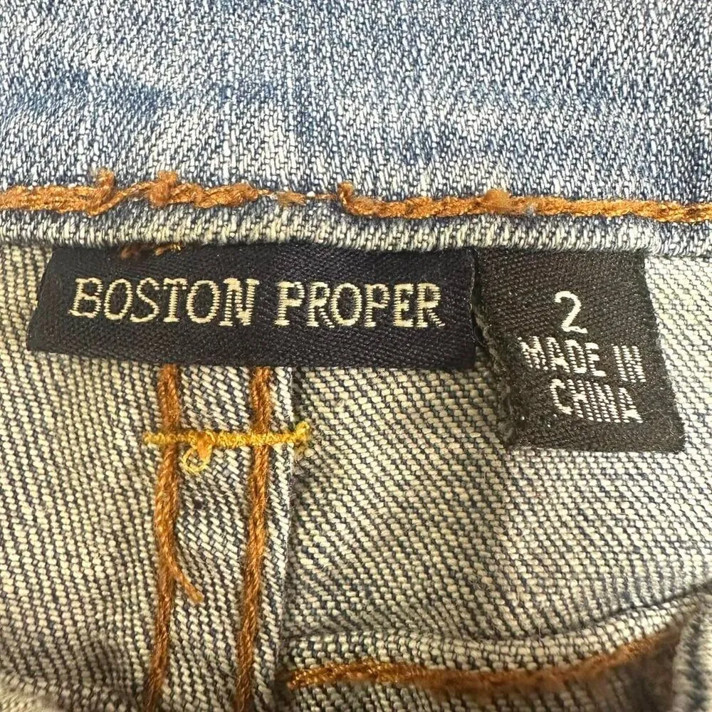 BOSTON PROPER Y2K Low Rise Blue Denim Bootcut Flare Jeans Rhinestones Womens 2 - Image 5