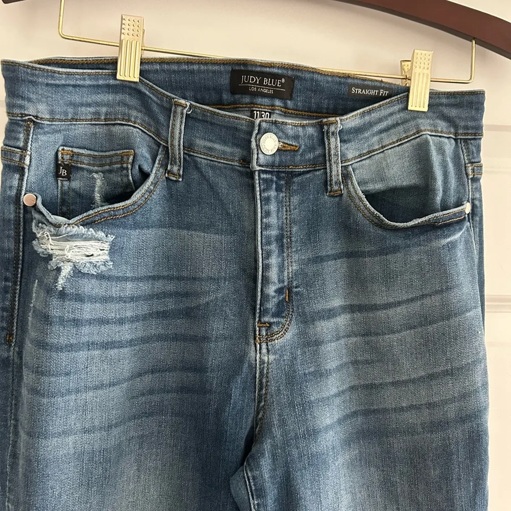 Judy Blue Distressed Straight Leg Jeans Blue Size 11 / 30 - Image 2