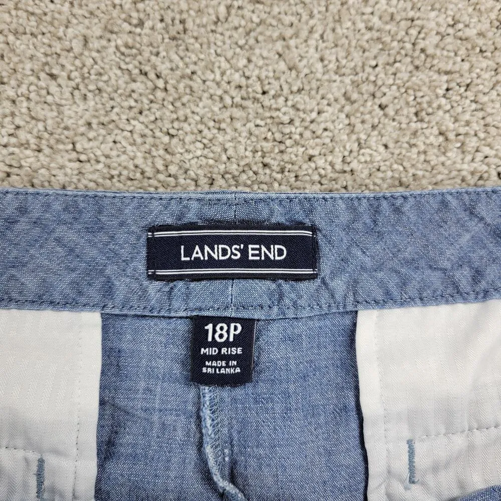 Lands End Womens Shorts 18P Blue Cotton Chambray Mid-rise Pockets Lightweight - Image 9
