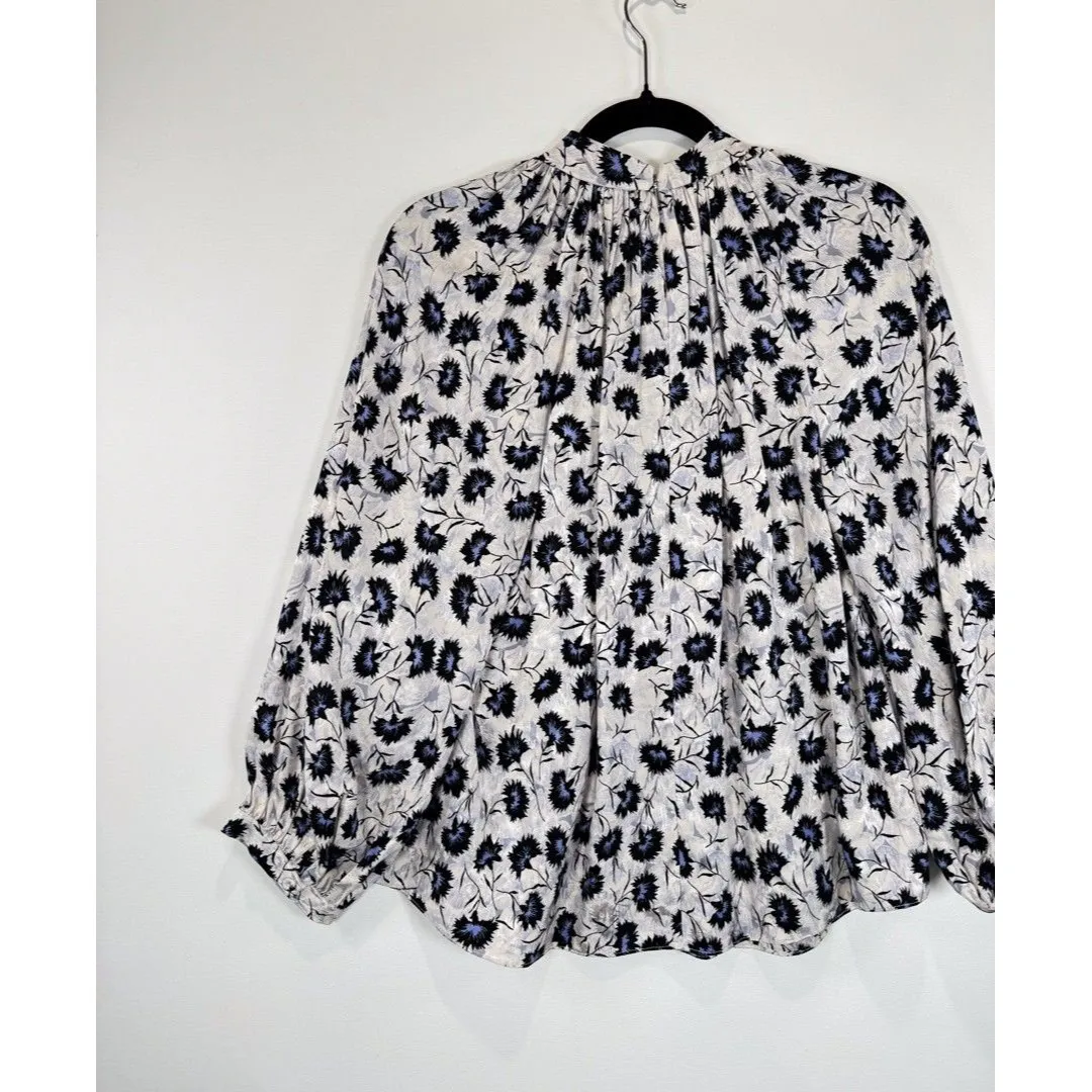 Rebecca Taylor Women Top Blue Thistle Fleur Floral Silk Blend Blouse Boho Size 8 - Image 8