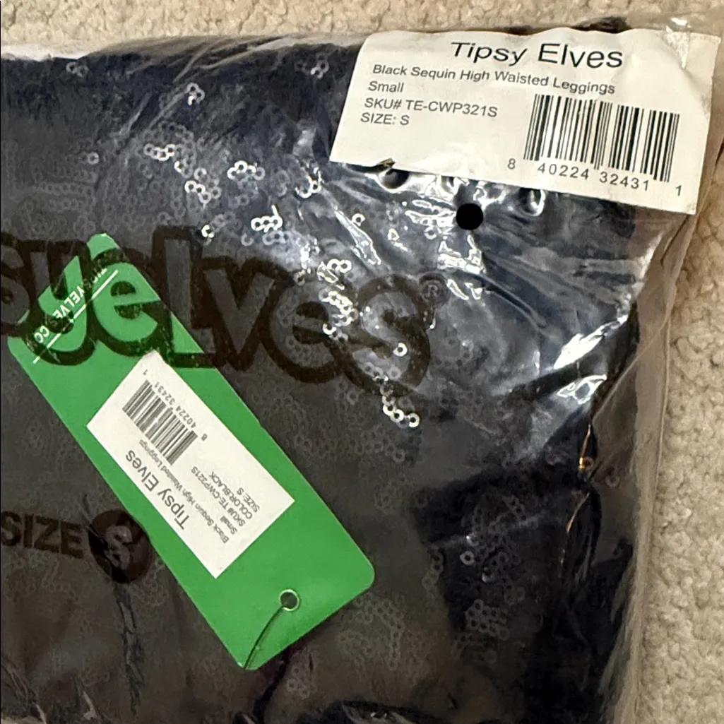 Tipsy Elves Sequin High Waisted Leggings - Black - S - Image 6