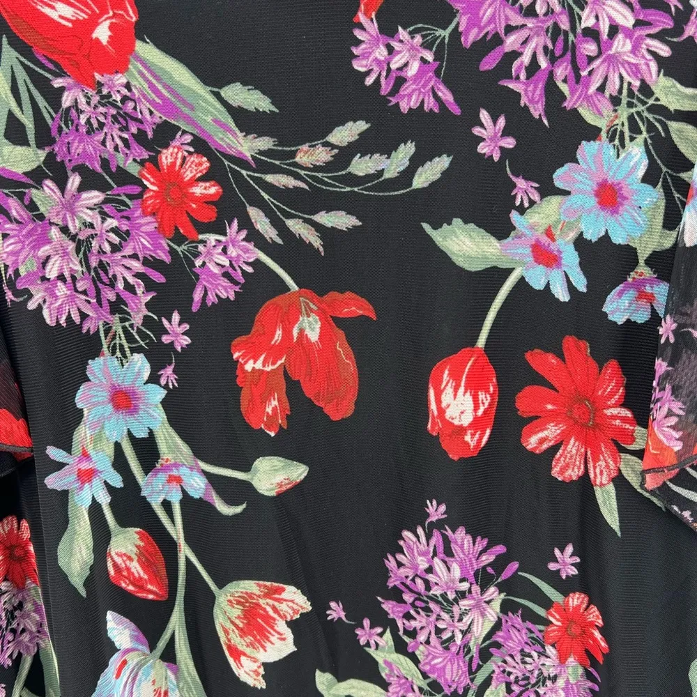 Mock neck layered floral sheer flutter sleeve top office going out lightweight Black Size M - Image 3