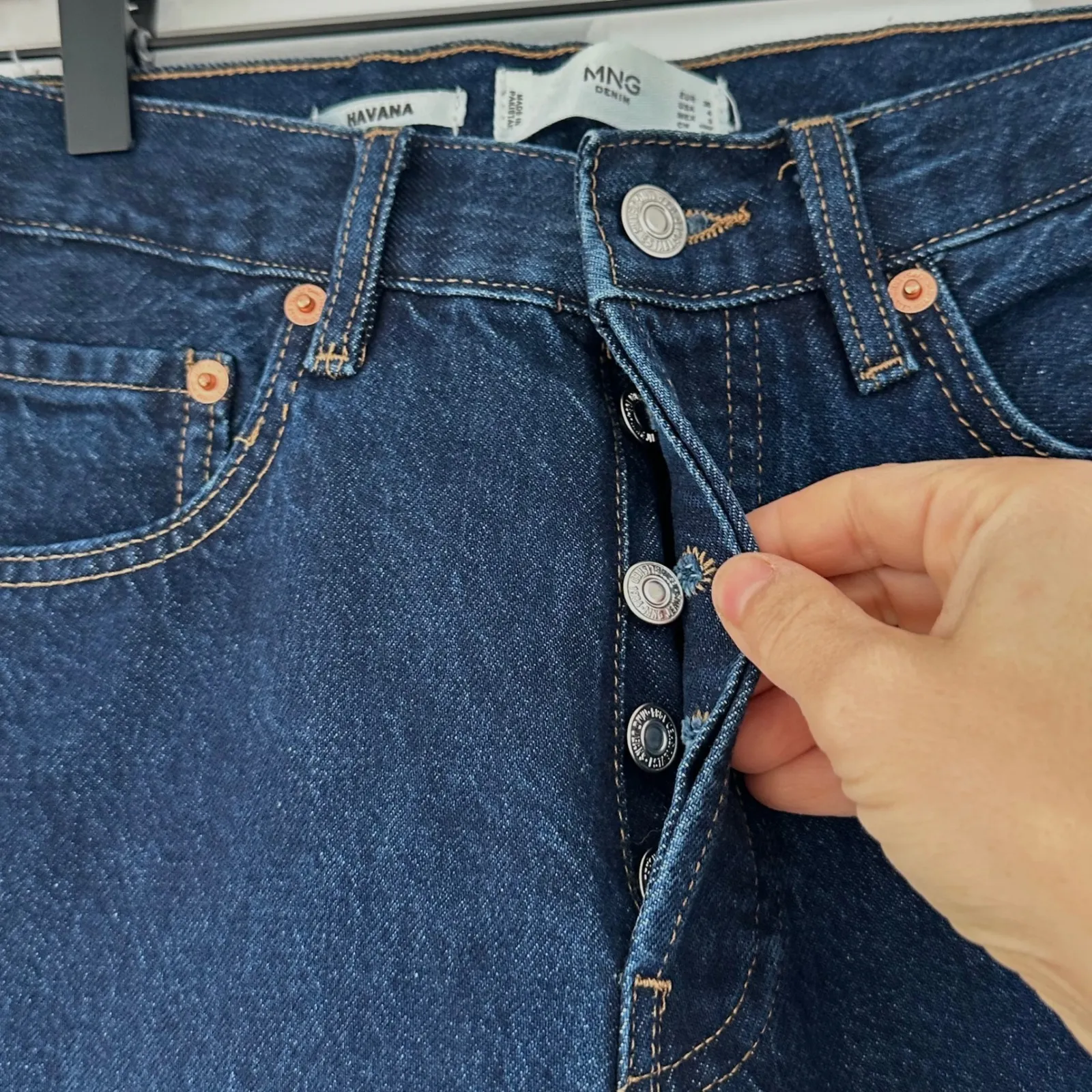 MANGO DENIM HAVANA High Rise Straight Leg Jeans Dark Wash Raw Hem Womens 4 NWOT - Image 5