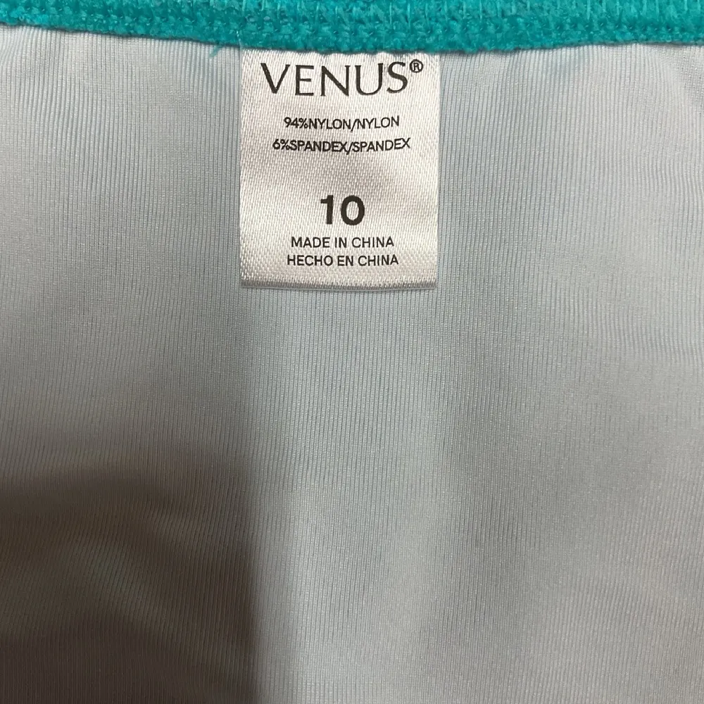 Venus Texture Scoop Bikini Bottom Size 10 Swimsuit Blue Tropical‎ Palm Vacation - Image 9