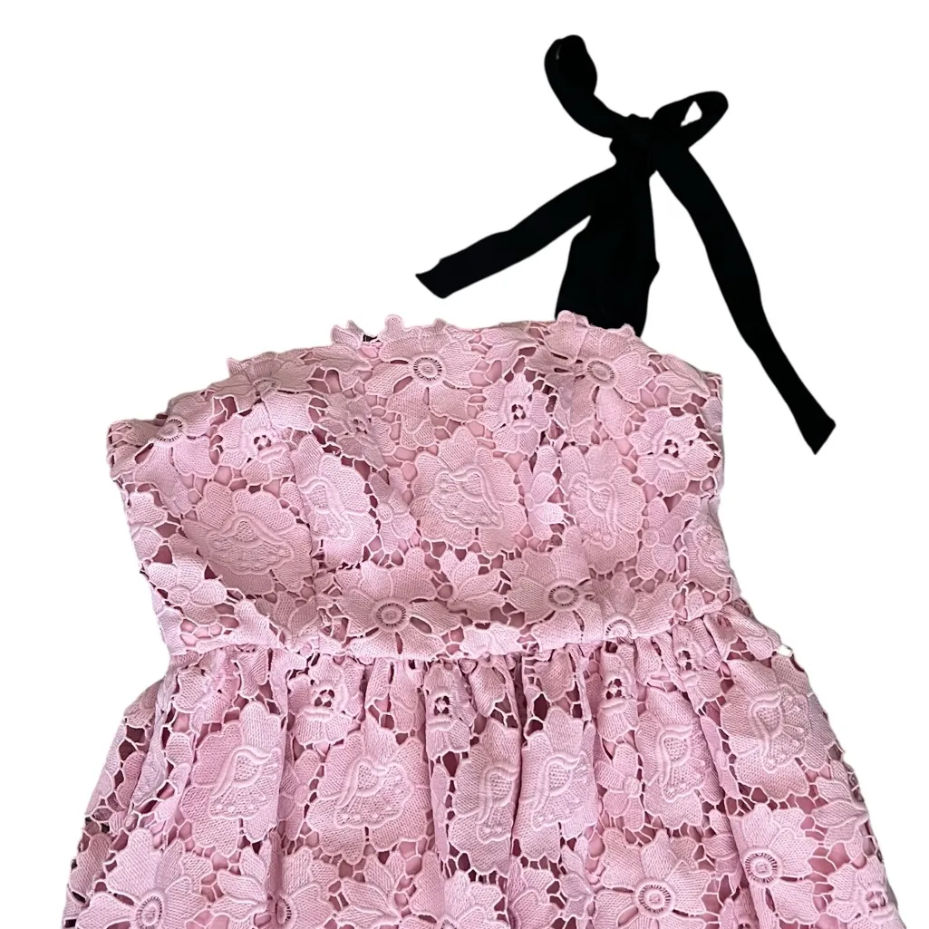 Anthropologie Maeve Women’s One Shoulder Tie Pink Lace Strapless Midi Dress Sz 6 - Image 3