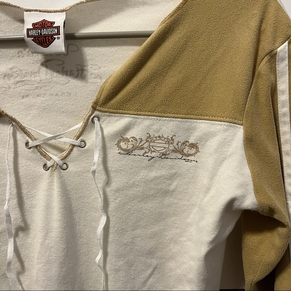 Harley Davidson White & Suede Criss Cross Tee - Image 4