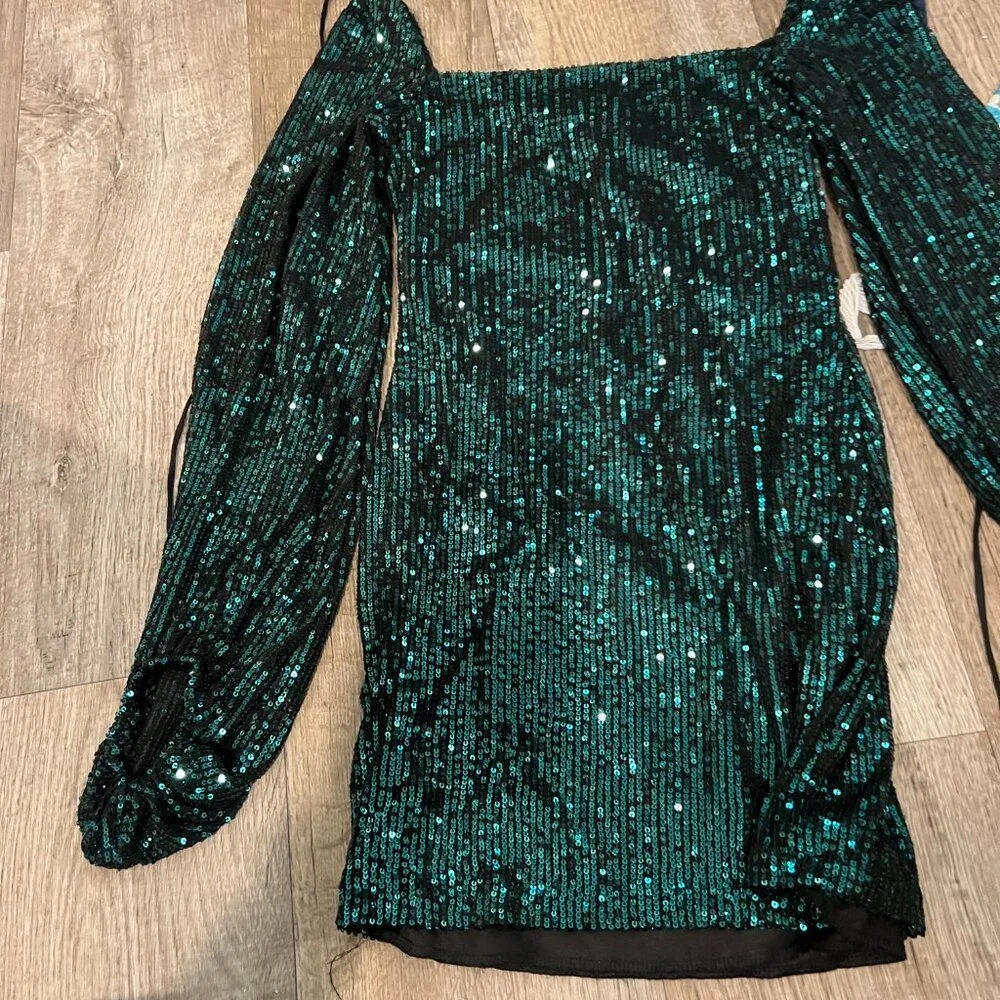 NEW! LUCY IN THE SKY Sequins Dress in Emerald Green M - Image 9