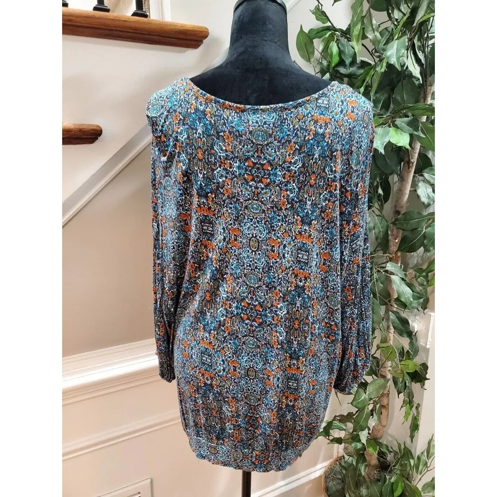 Erika Multicolor Flowy 100% Viscose Round Neck Long Sleeve Top Blouse Size 2X - Image 7
