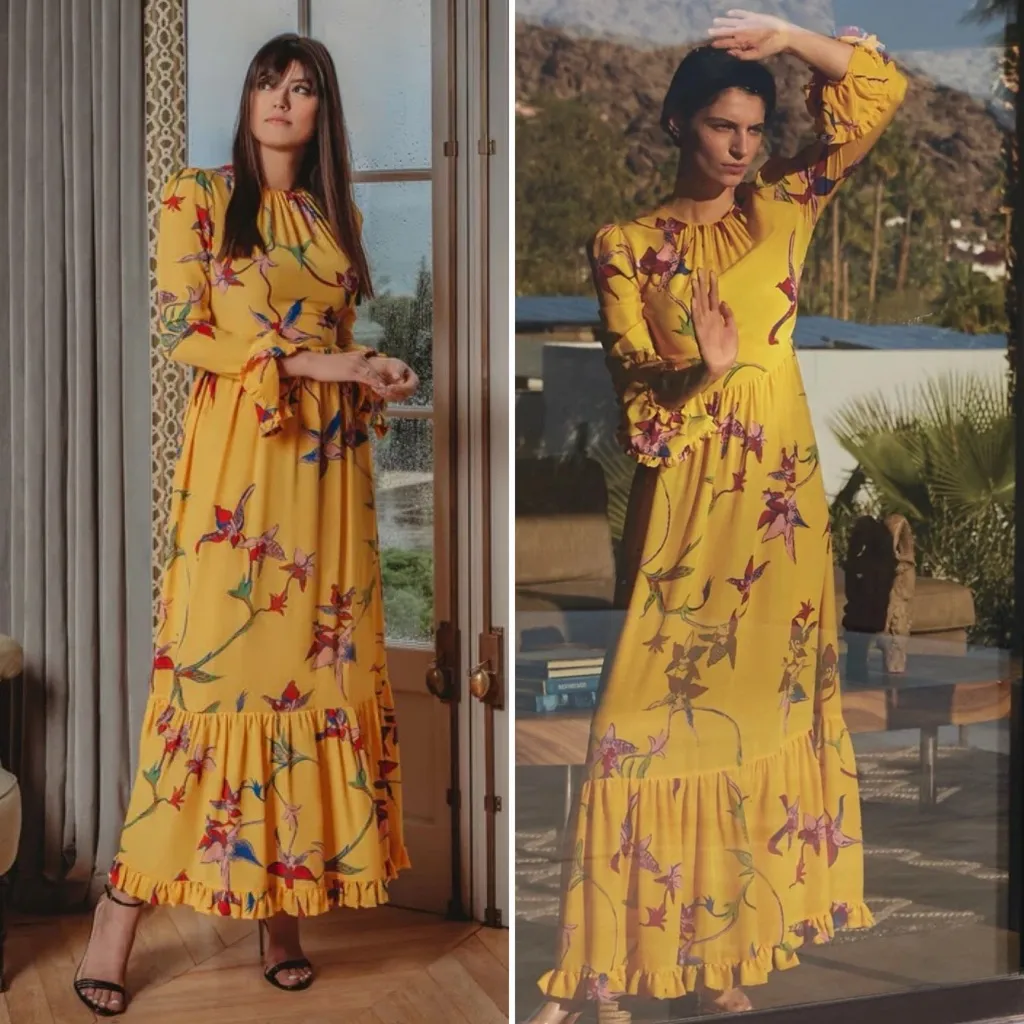 La DoubleJ Summer Visconti Silk Maxi Dress Yellow Floral Print Size XS NWOT - Image 12
