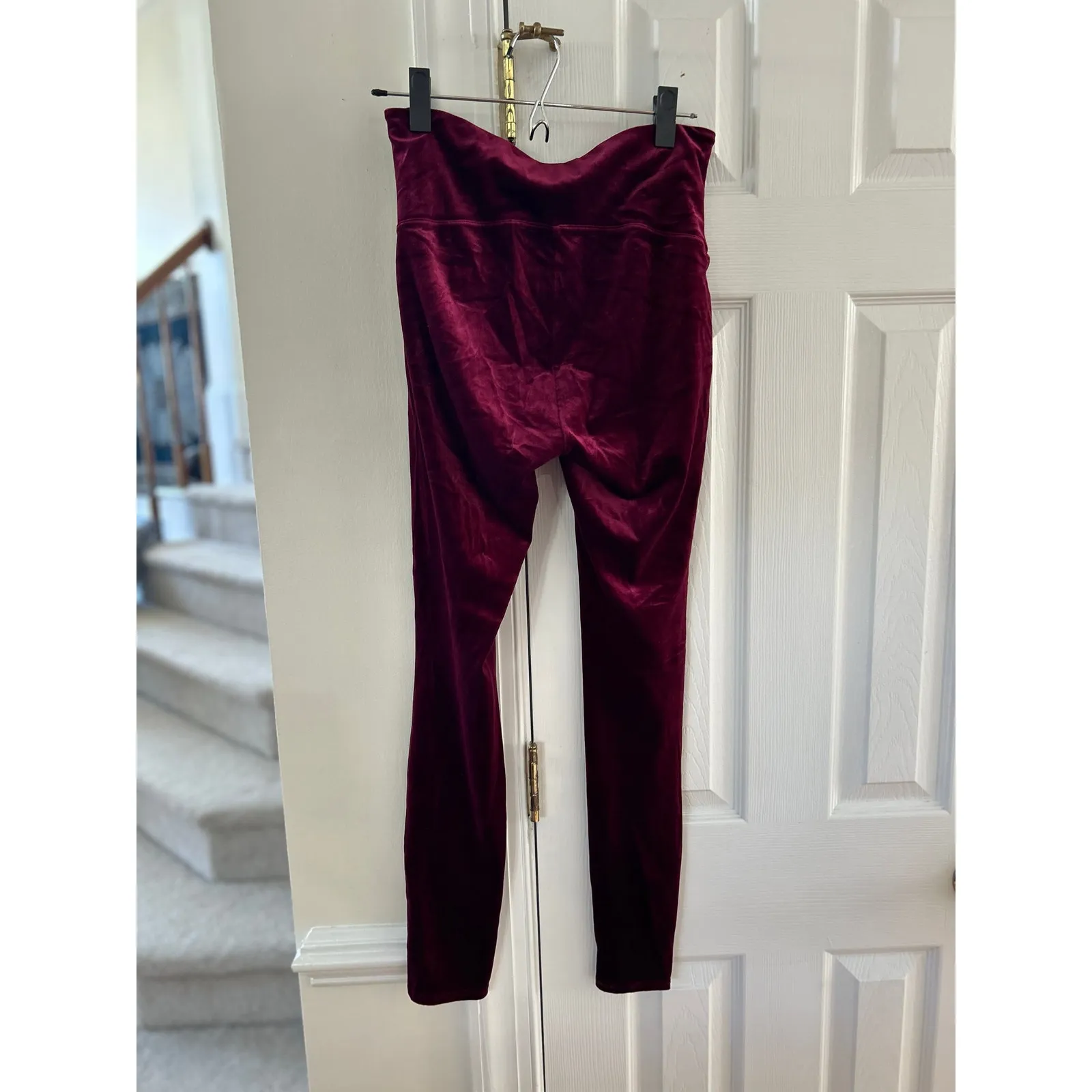 Spanx Red Burgundy Crushed Velvet Full Length Leggings - Image 3
