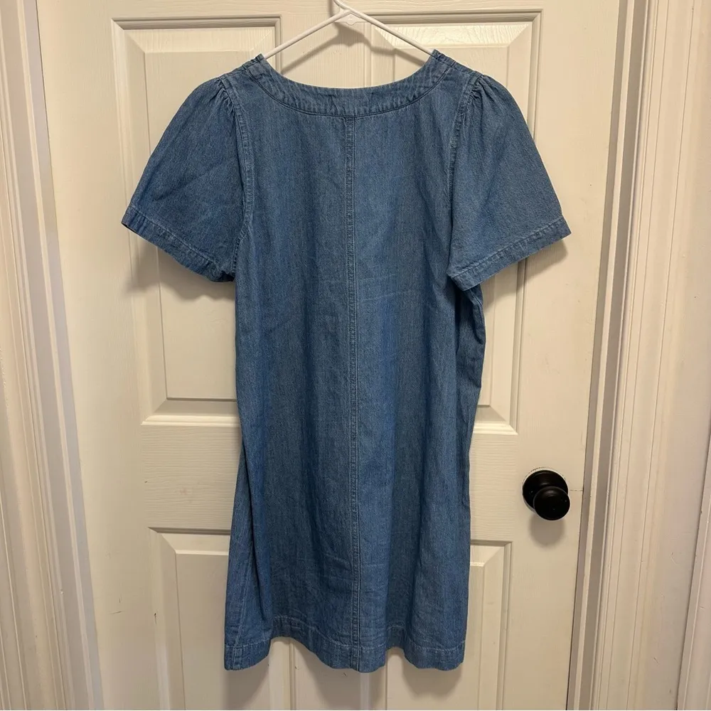 Madewell Denim Popover Swing Dress in Newsom Wash Cotten Linen Size Medium - Image 3